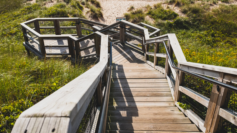 Stairs leading down to beach at Tunnel Park