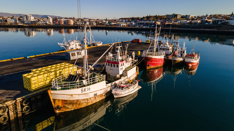 Boats docked in Hafnarfjörður harbor