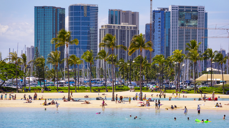 Waikiki Beach near downtown Honolulu