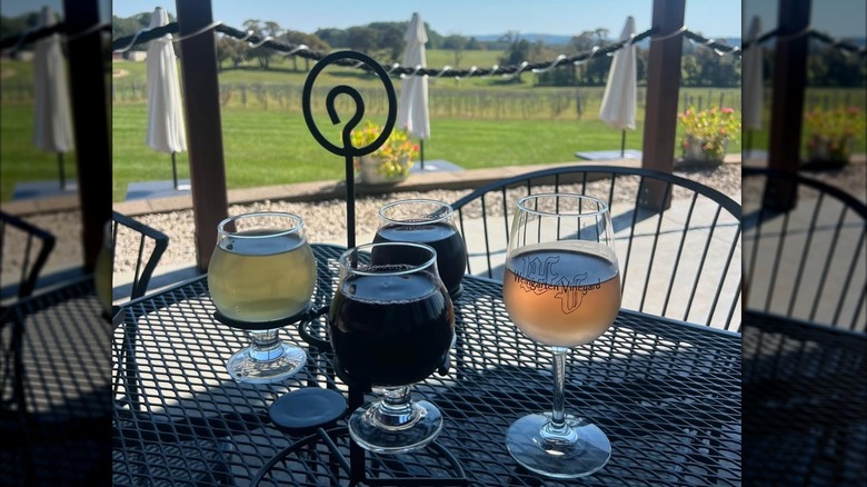 Wine glasses at Weingarten Vineyard in Ste. Geneviève, Missouri
