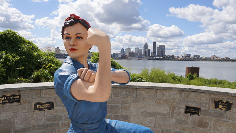 Rosie the Riveter Statue on the banks of the Ohio River, Clarksville, Indiana
