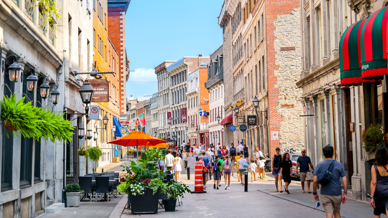 Summer tourists on St. Paul Street in Montreal