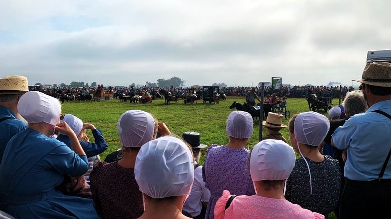 People participating in Arthur's pony parade in fall