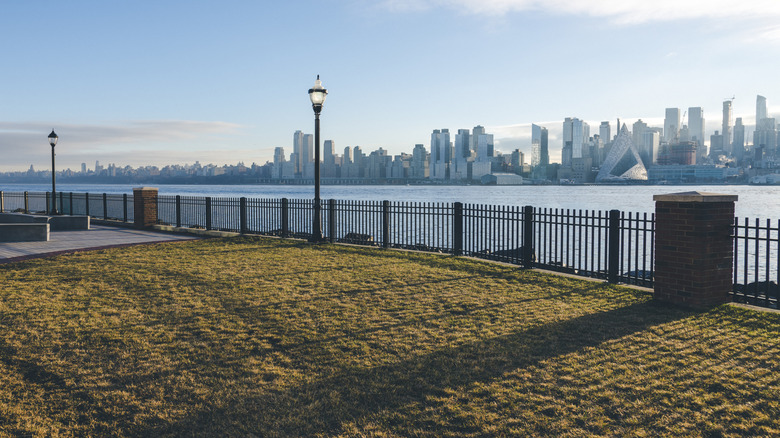 New York City viewed from across river at New Jersey park