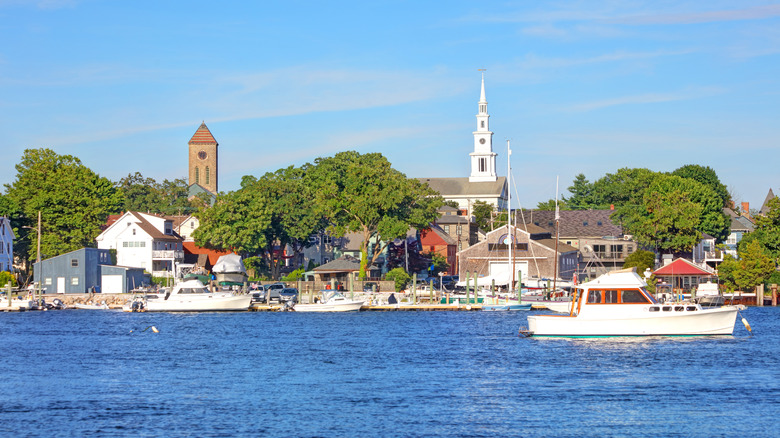 Boats docked in harbor at Warren, Rhode Island