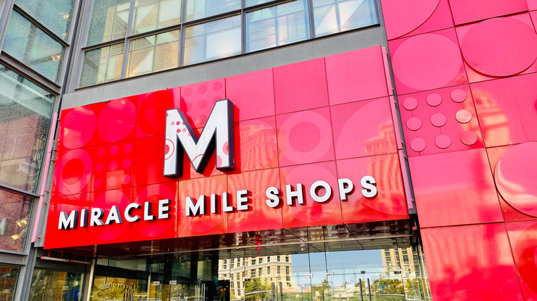 Miracle Mile Shops sign in red