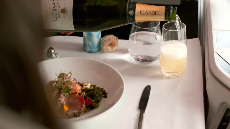 Fiji Airways business class menu with Champagne