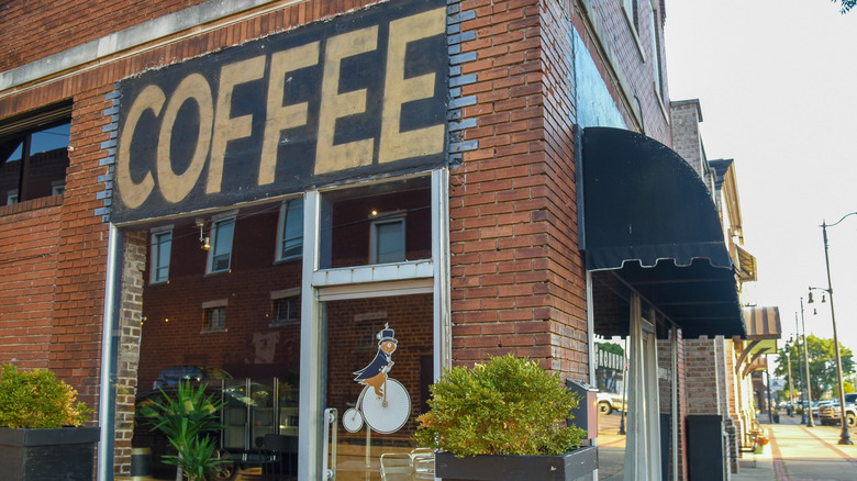 Exterior of a coffee shop with a 
