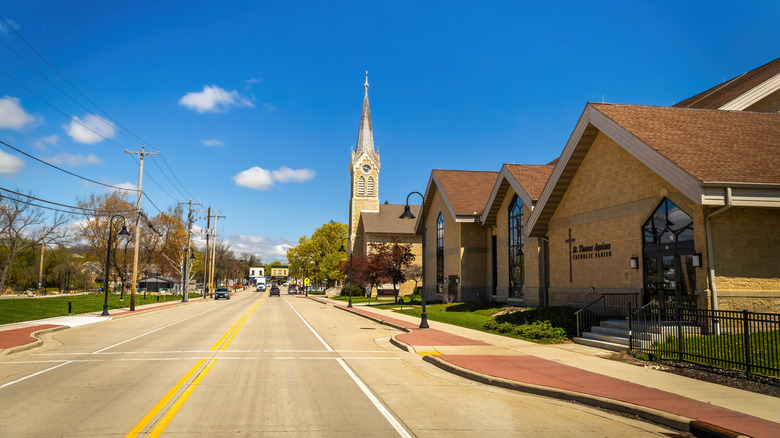 A church in Waterford, Wisconsin, on a peaceful morning