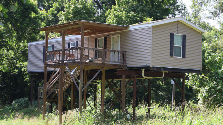 A house in Rodney, Mississippi on stilts to avoid flooding