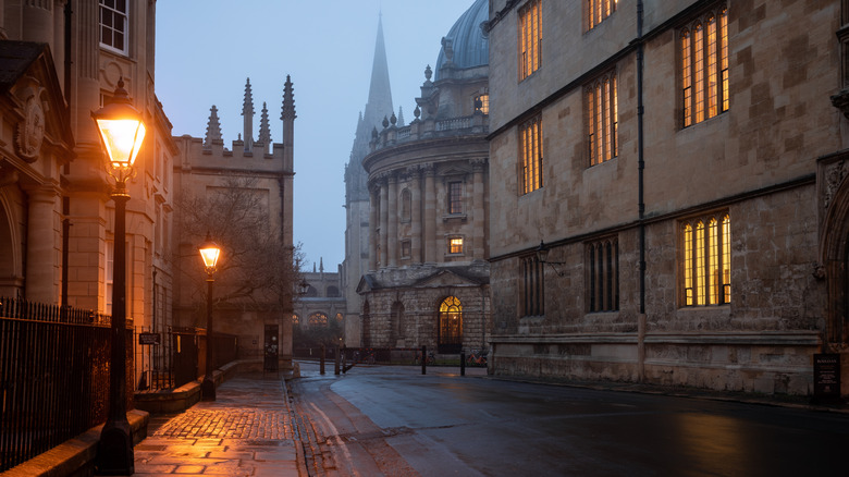 Oxford, England lamplit steet view