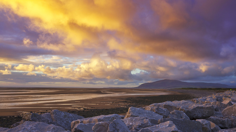 Sunset over the coastline in Barrow-in-Furness, England