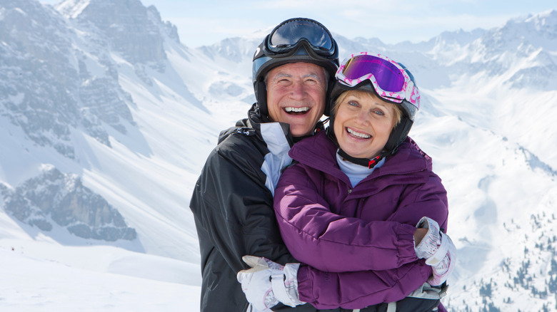 Active seniors on a mountain slope