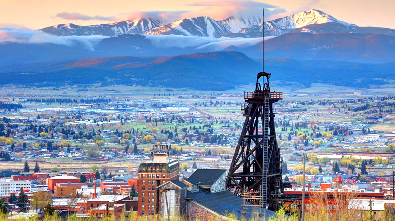 Mountains in the background overlooking nearby Butte, Montana