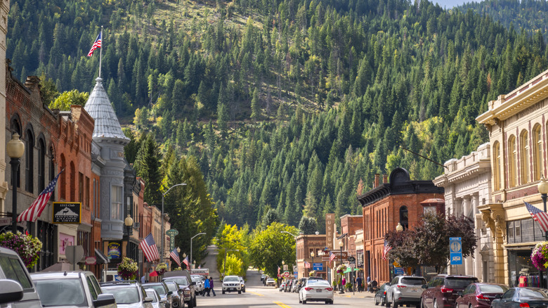 Downtown Wallace with the Bitterroot Mountains in the background