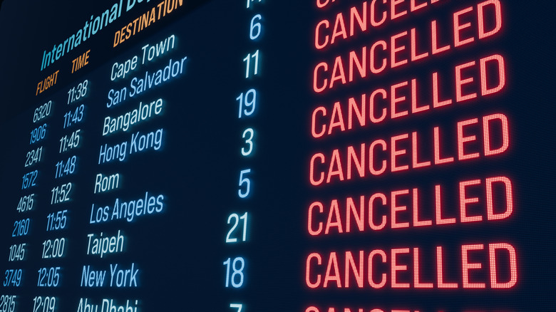 Departure board showing canceled flights