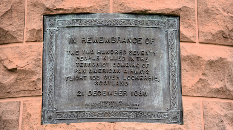 A plaque commemorates the victims of the Pan Am bombing in Arlington Cemetery, Virginia