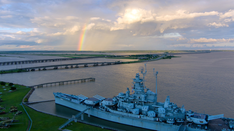 Rainbow over the battleship USS Alabama
