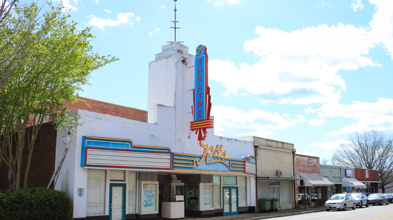 White geometric silhouette of the Ritz Theatre