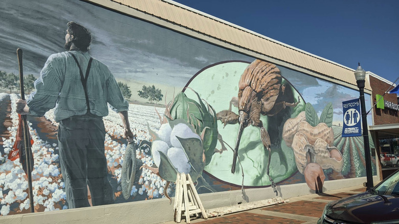 Giant mural depicting a Boll Weevil and a cotton field highlighting the history of Enterprise, AL