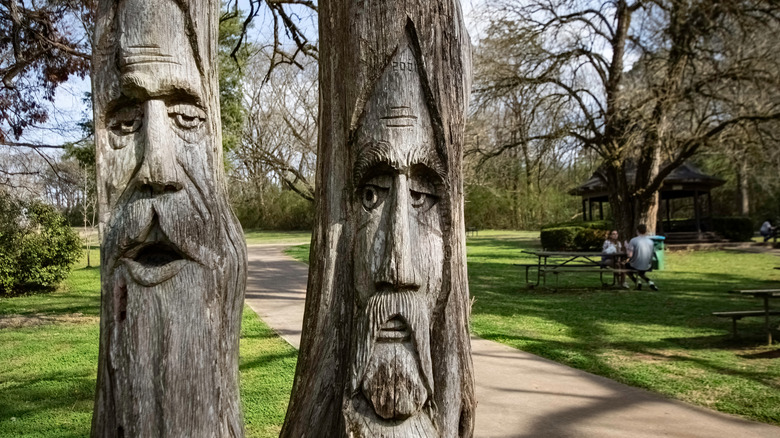 Carved trees at Orr Park in Montevallo, Alabama