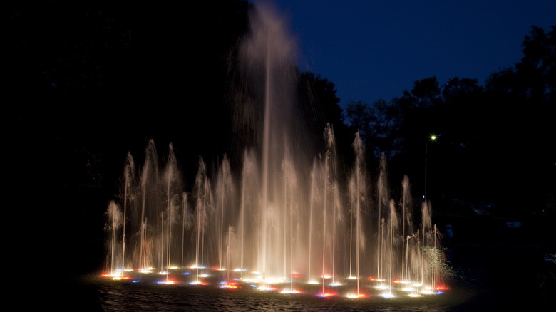 Spring Park's fountain light show at night in Tuscumbia
