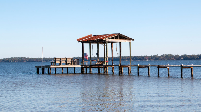 Pier stretching out into Perdido Bay in Lillian, Alabama