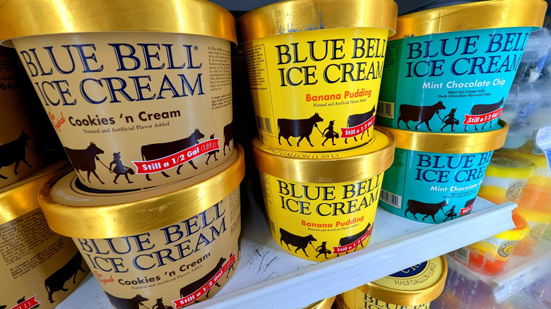 Containers of Blue Bell Ice Cream