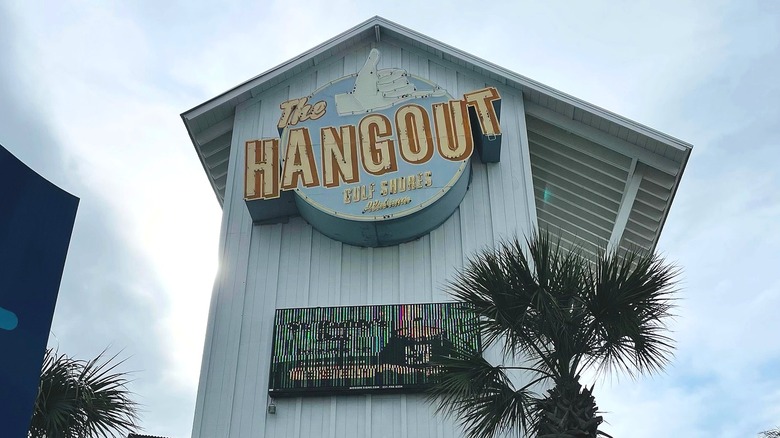 The Hangout sign on side of bar building in Gulf Shores, Alabama