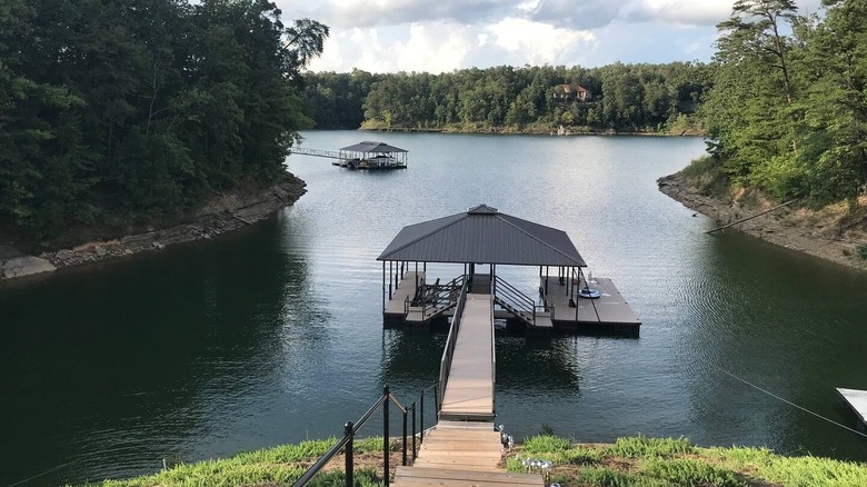 View of the lake and dock from the Lewis Smith Lake House in Alabama
