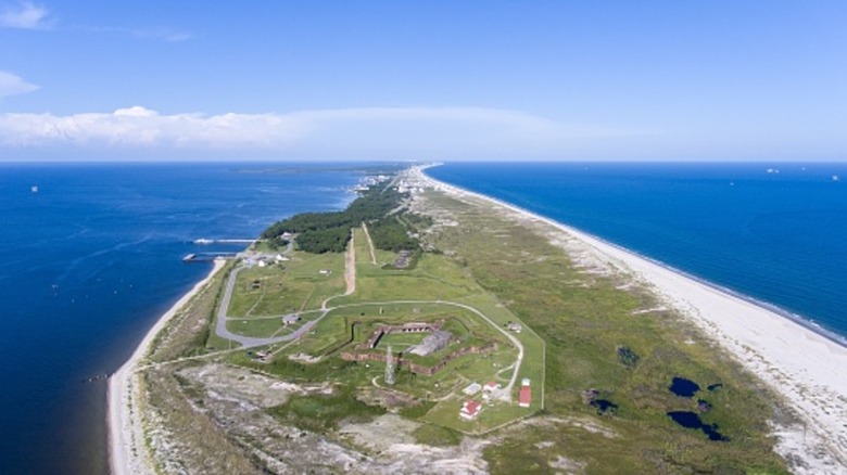 Aerial view of Alabama beach and coast, Fort Morgan