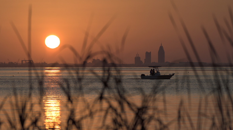 Mobile Bay at sunset as seen from Bayfront Park