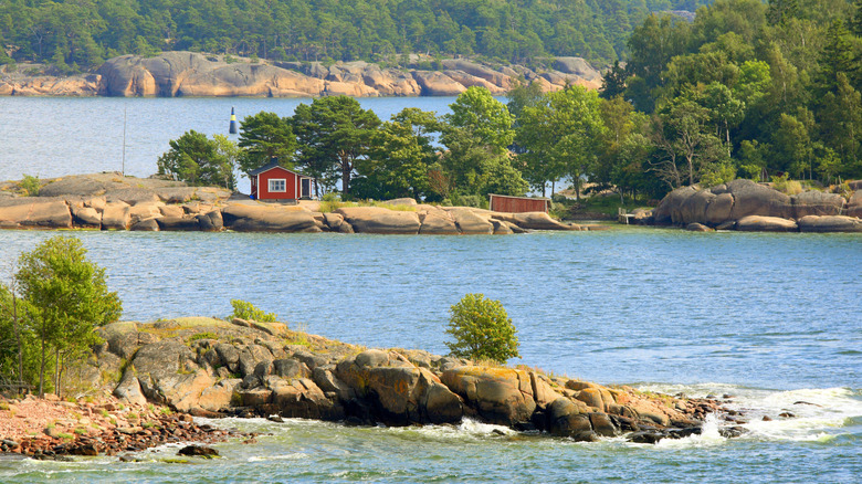 Granite coastline meeting the Baltic Sea in the Aland Islands, Finland