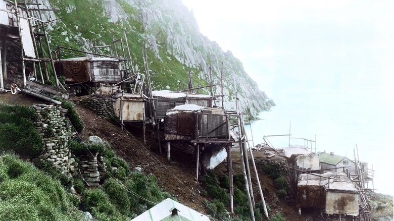 Wooden stilts constructions on King Island, Alaska