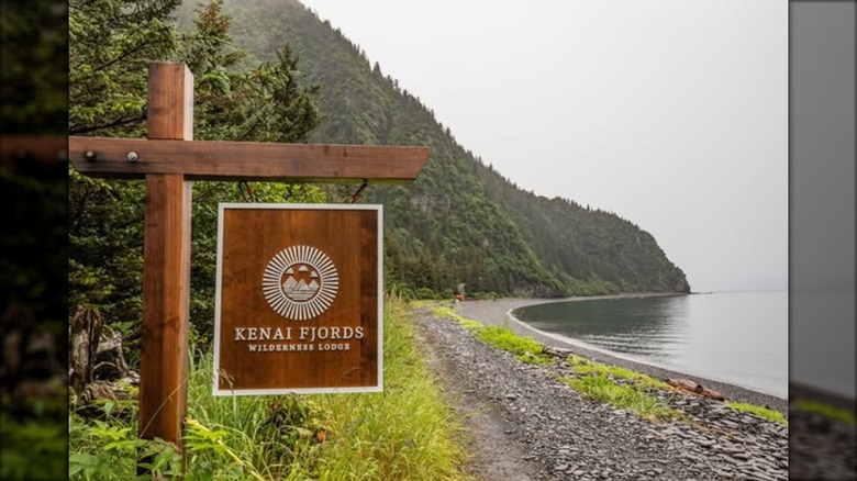 The sign for Kenai Fjords Wilderness Lodge