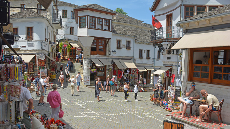 Old town white buildings in Gjirokaster