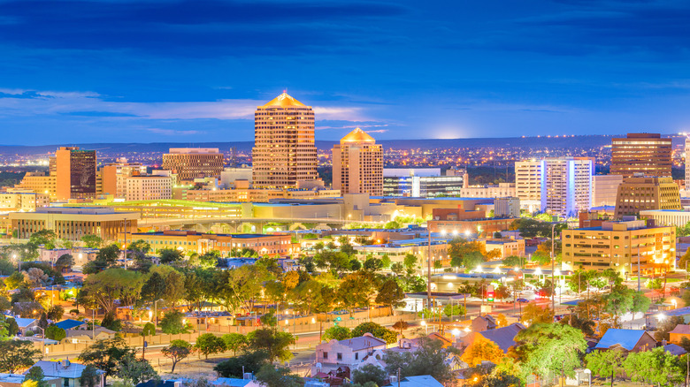 City lights in Albuquerque around dusk