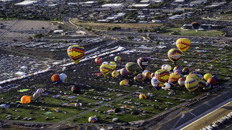 Colorful hot air balloons soaring over Albuquerque, New Mexico