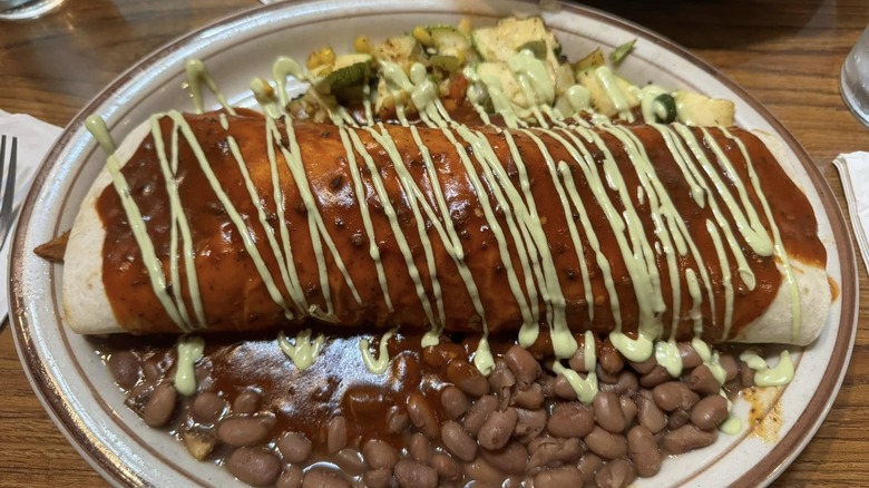 A plated burrito at Sadie's restaurant in Albuquerque, New Mexico