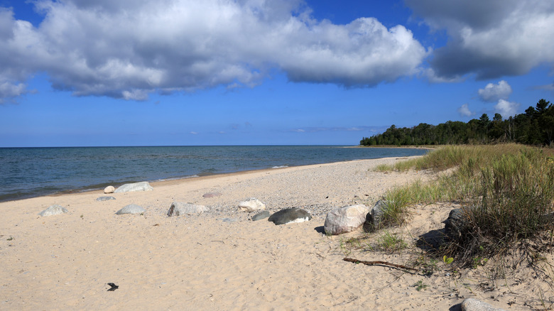 A sandy beach on Lake Michigan's shore