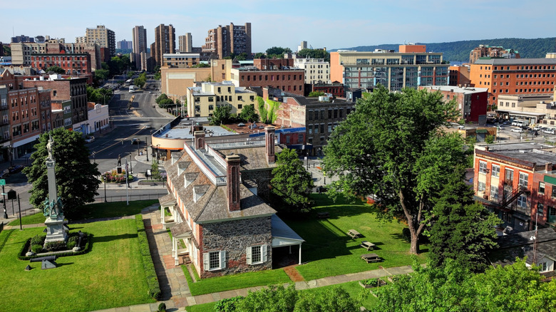 An aerial view of the city of Yonkers, New York