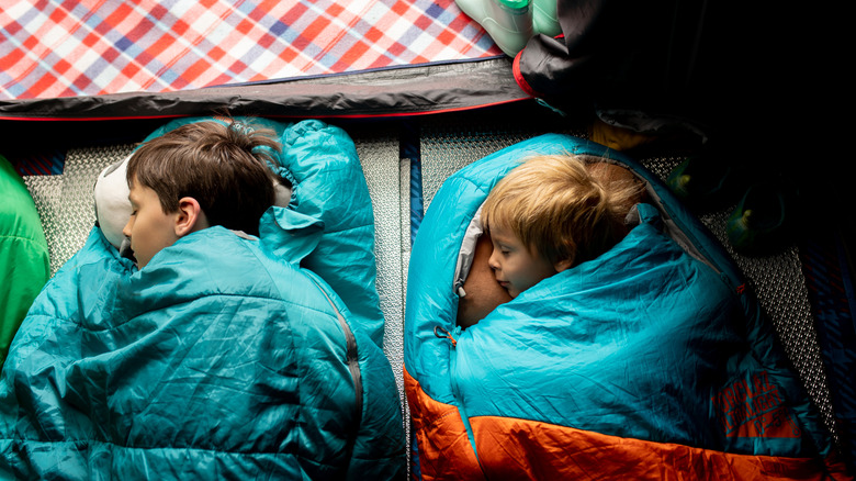 Two children in sleeping bags