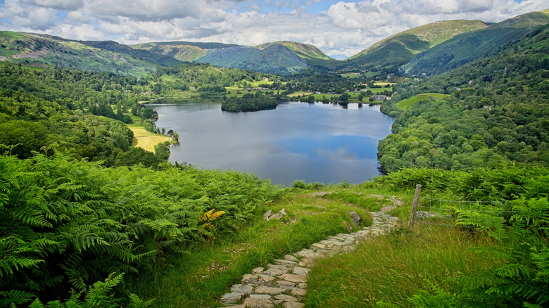A hiking path wiggles through the mountains outside of Ambleside