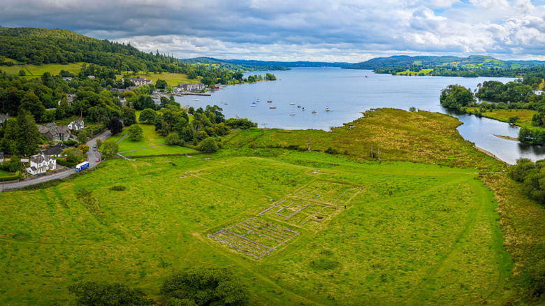 A view of Ambleside Roman fort next to Lake Windermere