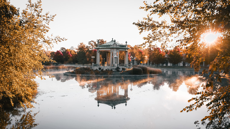 Bandstand in Forest Park, St. Louis with autumn foliage