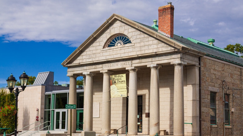 The front of the Pilgrim Hall Museum in Plymouth, Massachusetts