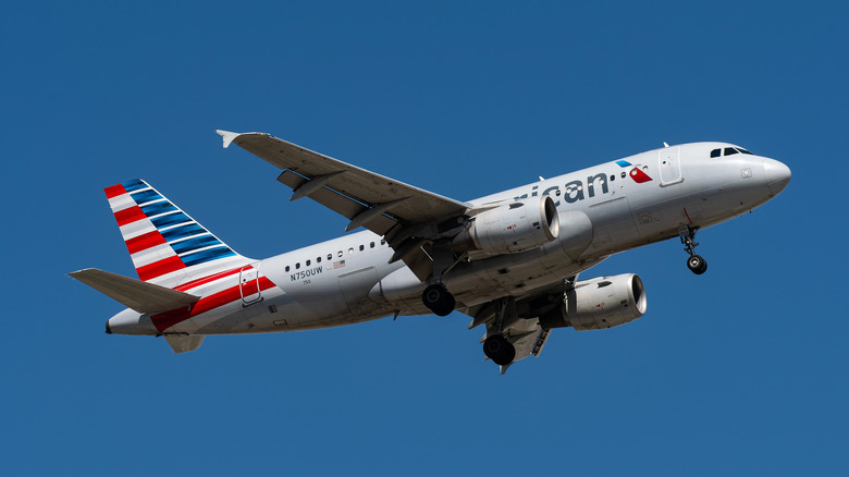 An American Airlines plane in mid-flight