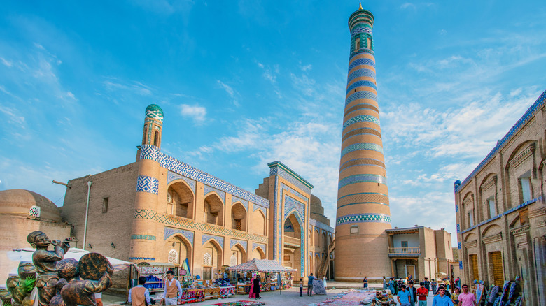 An open-air artisan market in Khiva, Uzbekistan