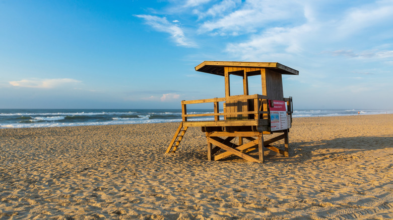 The lifeguard stand on Ocracoke beach overlooking the Atlantic Ocean.