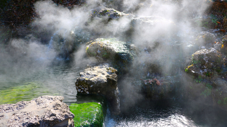Steaming hot springs on a cold winter morning at Hot Springs National Park